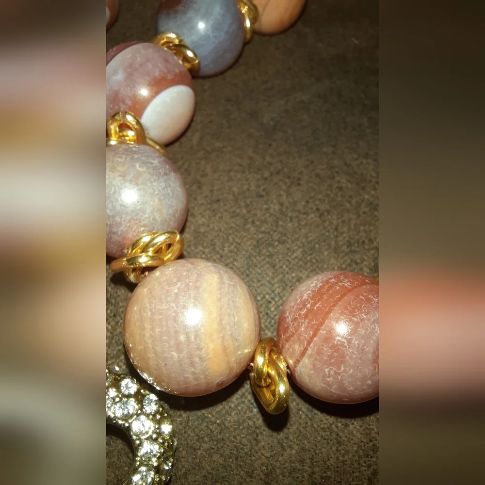 Banded agate set bead necklace pave crystal clasp matching gemstone earrings - Picture 12 of 16